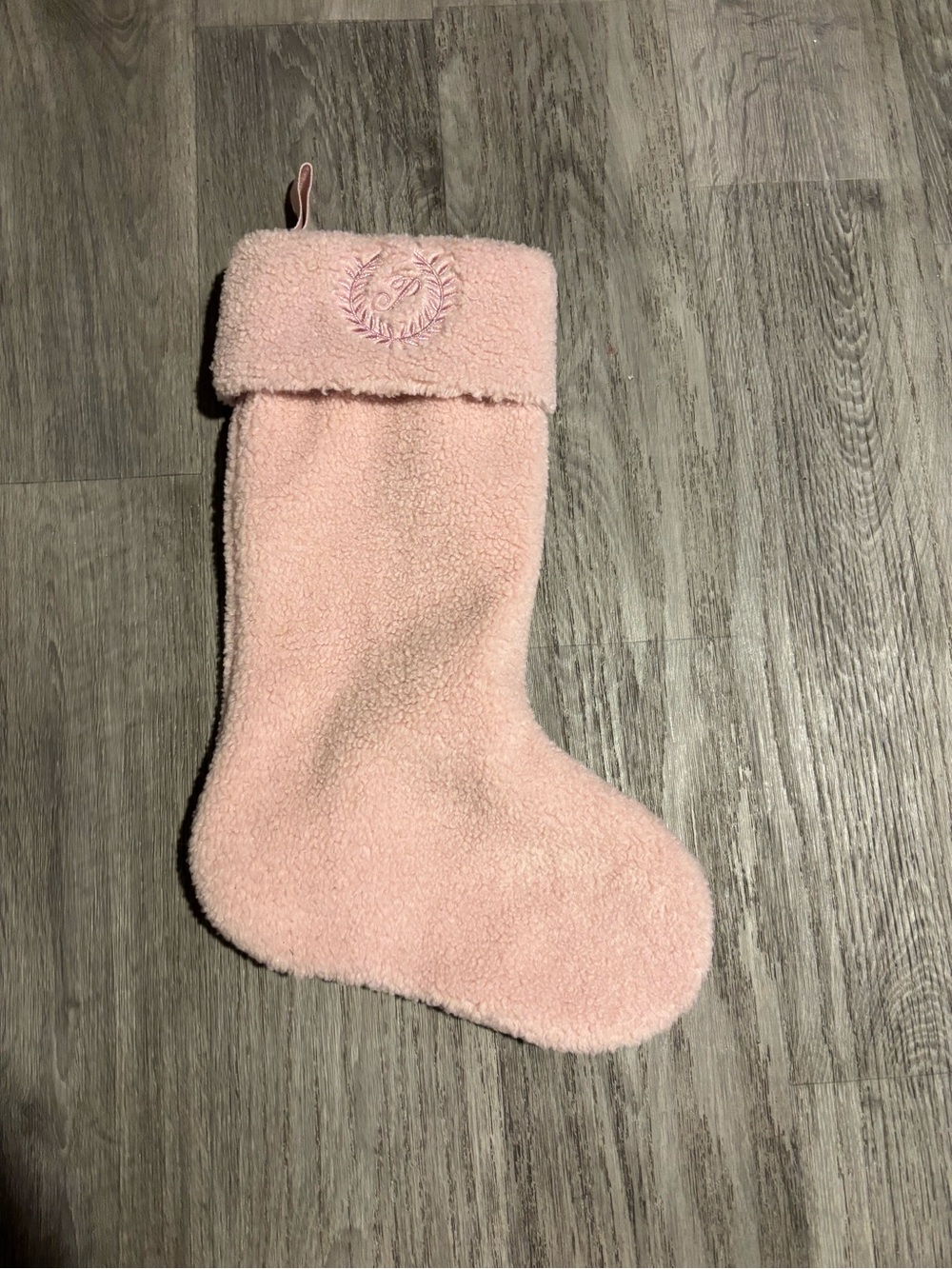 Victorias Secret VS Blush Pink Sherpa Holiday Stocking with Embroidered Crest